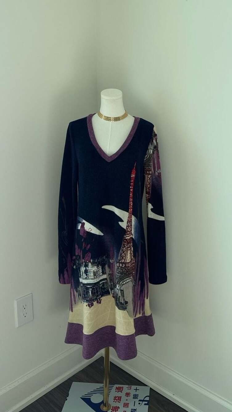 Graphic Knit Dress Navy blue